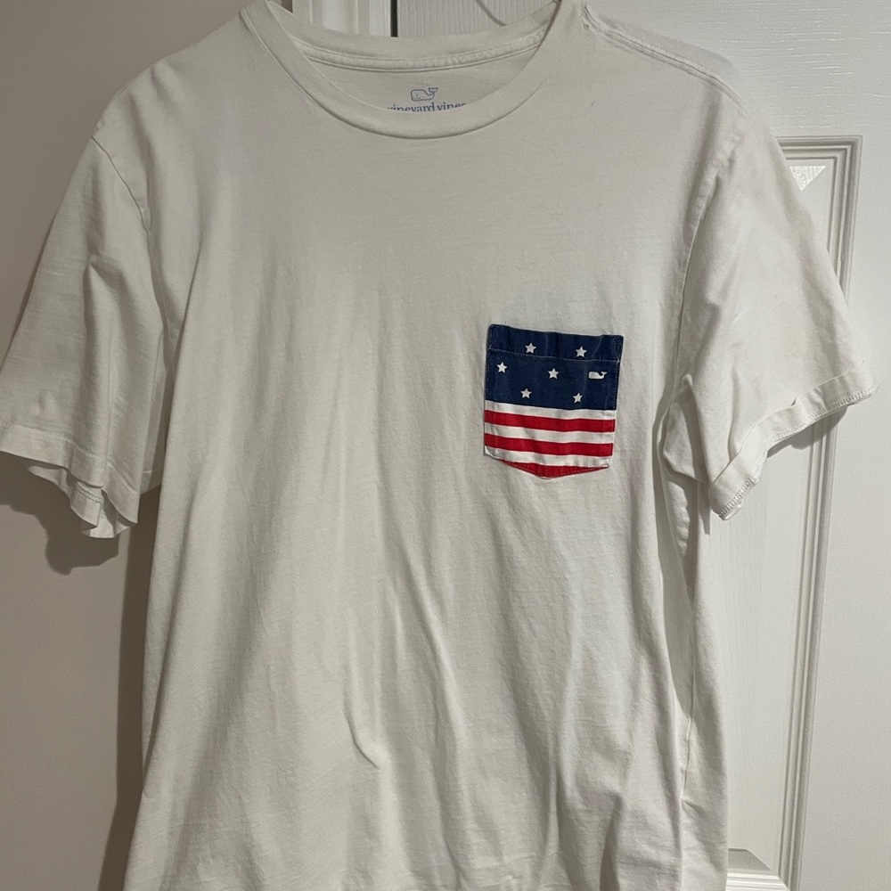 Vineyard Vines White T-Shirt with American Flag Pocket